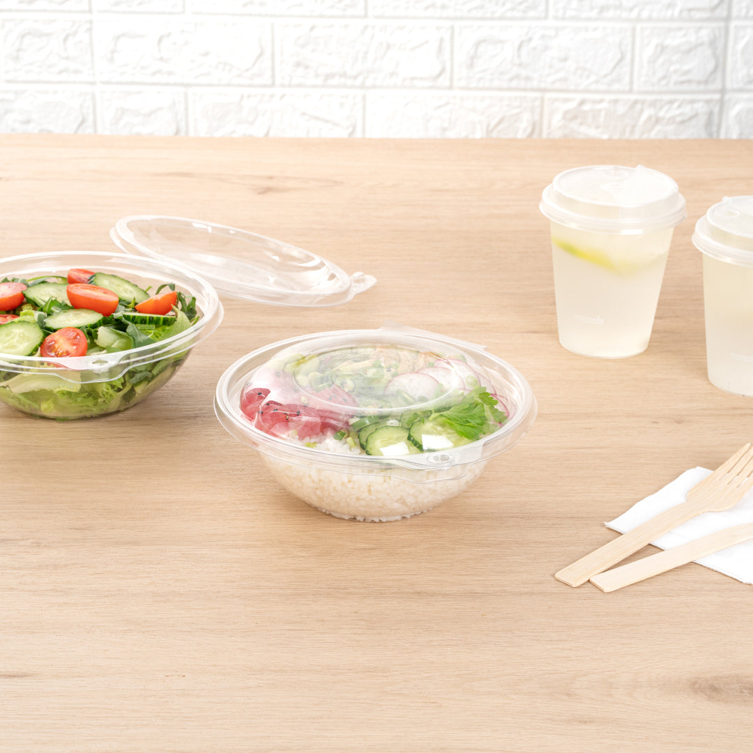 Tamper Tek 24 oz Round Clear Plastic Bowl - with Hinged Lid, Tamper-Evident - 7" x 7" x 2 3/4" - 100 count box