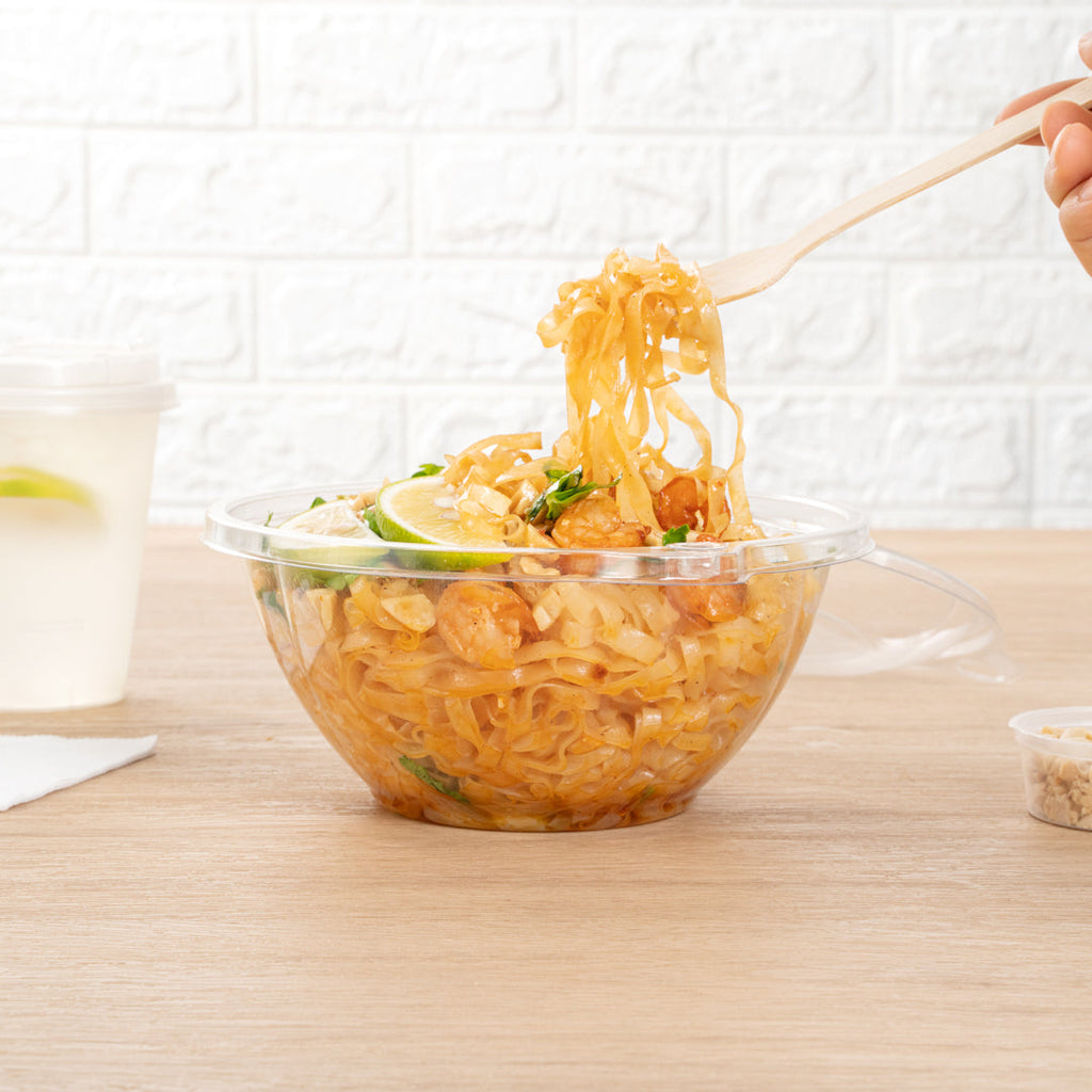Tamper Tek 32 oz Round Clear Plastic Bowl - with Hinged Lid, Tamper-Evident - 7" x 7" x 3 1/2" - 100 count box