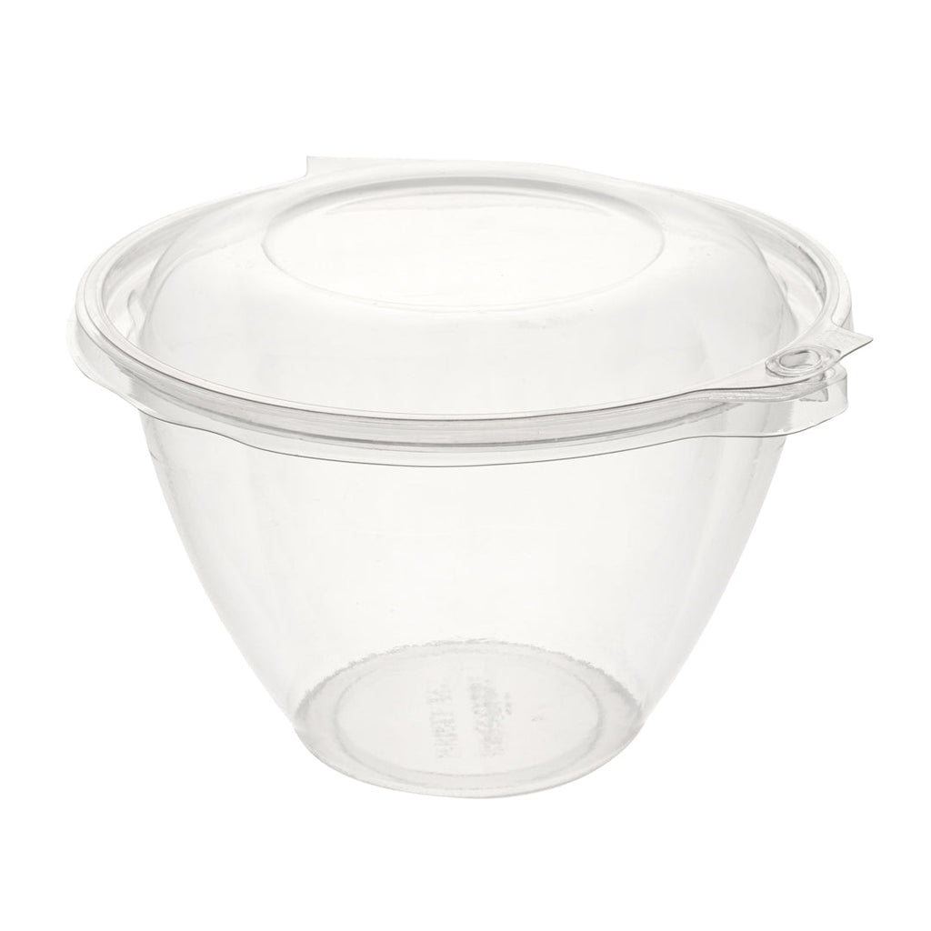 Tamper Tek 48 oz Round Clear Plastic Bowl - with Hinged Lid, Tamper-Evident - 7" x 7" x 4 3/4" - 100 count box