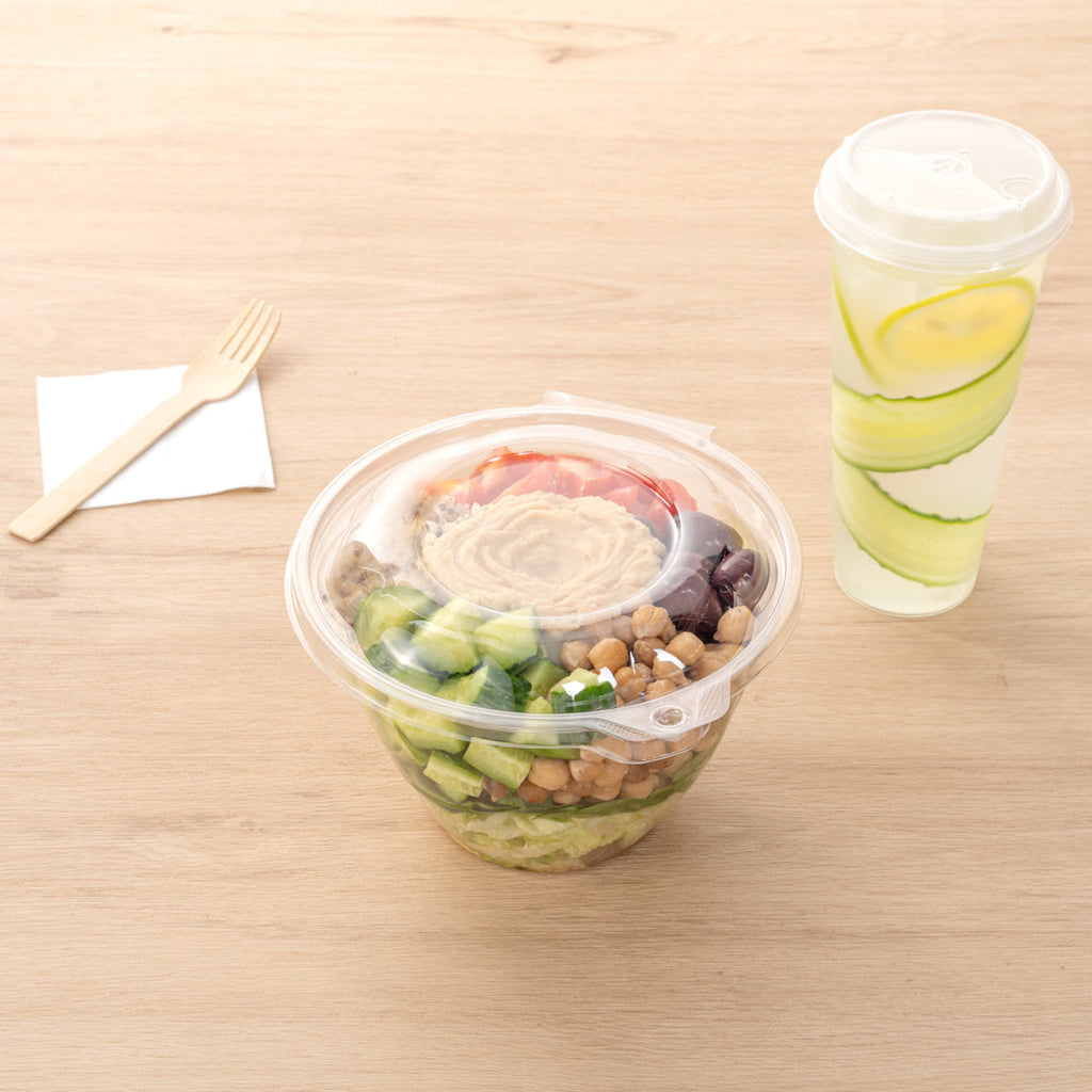 Tamper Tek 48 oz Round Clear Plastic Bowl - with Hinged Lid, Tamper-Evident - 7" x 7" x 4 3/4" - 100 count box