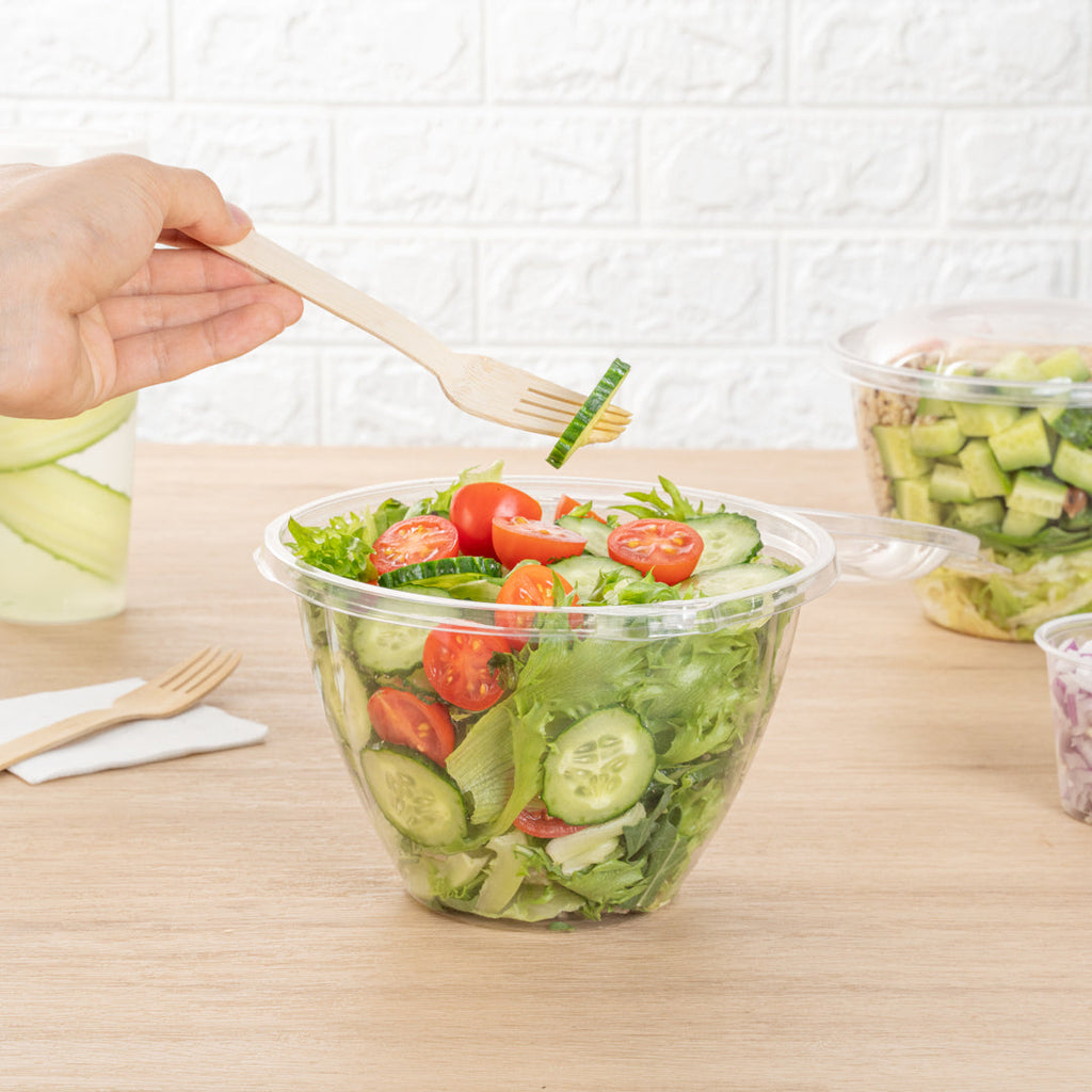 Tamper Tek 48 oz Round Clear Plastic Bowl - with Hinged Lid, Tamper-Evident - 7" x 7" x 4 3/4" - 100 count box