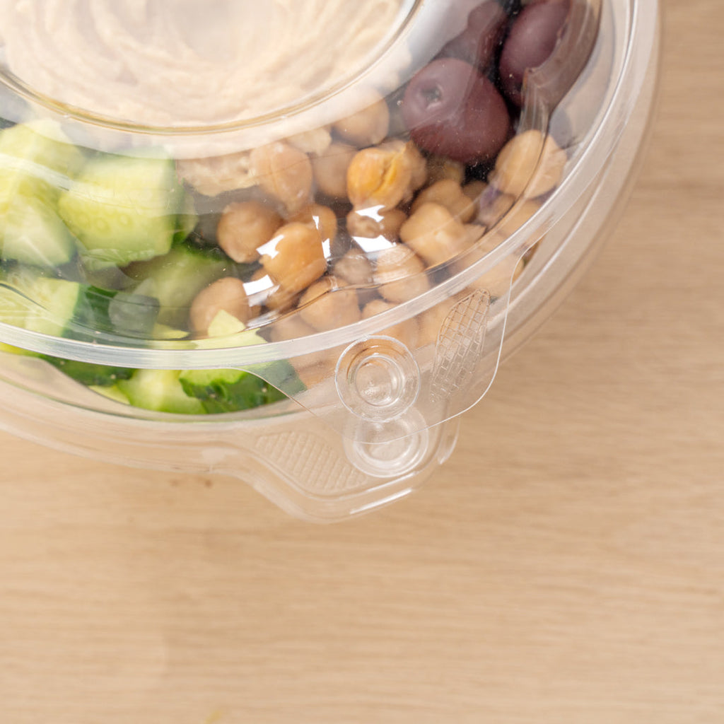 Tamper Tek 48 oz Round Clear Plastic Bowl - with Hinged Lid, Tamper-Evident - 7" x 7" x 4 3/4" - 100 count box