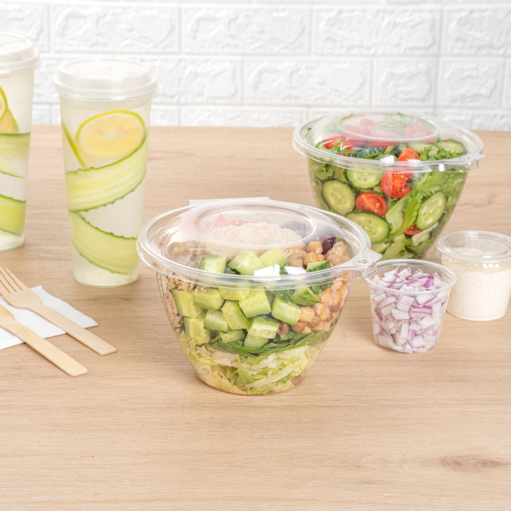 Tamper Tek 48 oz Round Clear Plastic Bowl - with Hinged Lid, Tamper-Evident - 7" x 7" x 4 3/4" - 100 count box