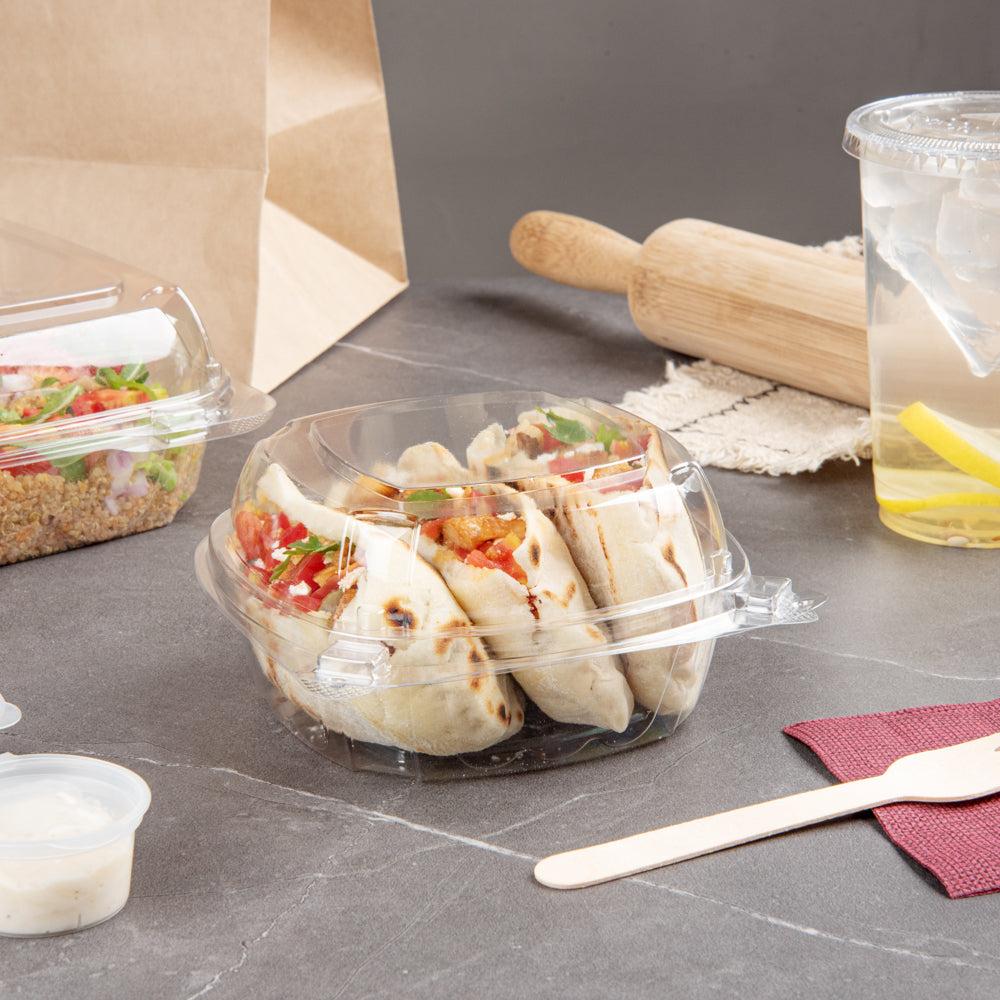 Thermo Tek 19 oz Rectangle Clear Plastic Clamshell Container - Anti-Fog - 6" x 5 1/2" x 2 3/4" - 100 count box