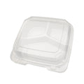 Thermo Tek 34 oz Square Clear Plastic Clamshell Container - 3-Compartment, Anti-Fog - 7 3/4" x 7 3/4" x 2 1/2" - 100 count box
