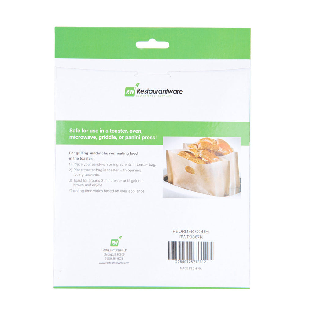 Bag Tek Kraft Plastic Small Toaster Bag - Non-Stick, Heat-Resistant, Semi-Disposable - 6 1/2" x 6 1/4" - 10 count box