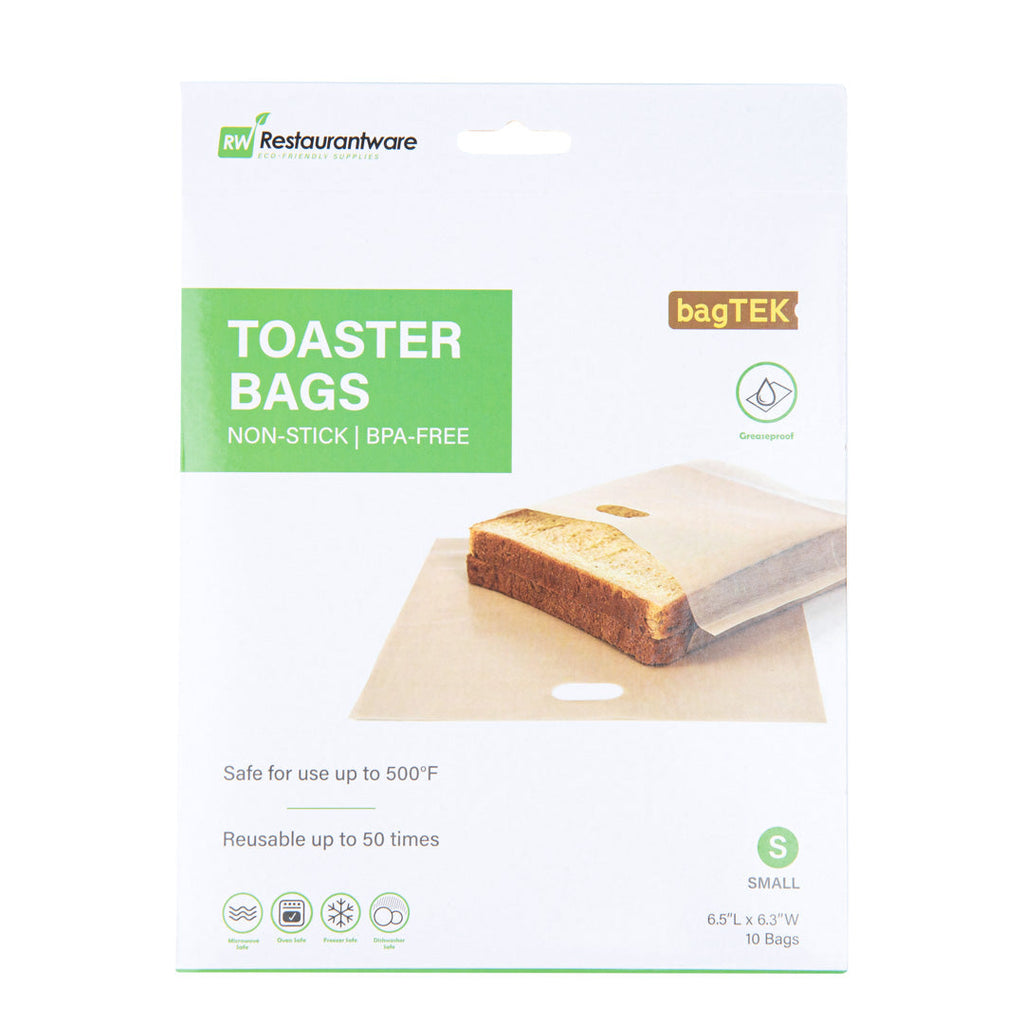 Bag Tek Kraft Plastic Small Toaster Bag - Non-Stick, Heat-Resistant, Semi-Disposable - 6 1/2" x 6 1/4" - 10 count box