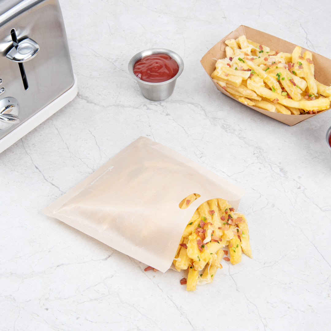 Bag Tek Kraft Plastic Small Toaster Bag - Non-Stick, Heat-Resistant, Semi-Disposable - 6 1/2" x 6 1/4" - 10 count box