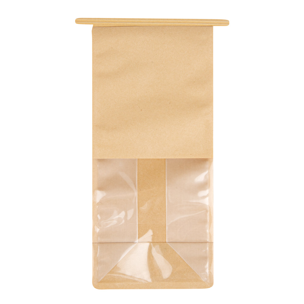 Bag Tek Kraft Cotton Paper Tin Tie Bag - with Clear Window - 5" x 4" x 11 1/4" - 100 count box