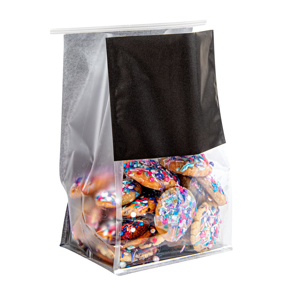 Bag Tek Black Cotton Paper Tin Tie Bag - with Clear Window - 6 1/4" x 5" x 10 1/4" - 100 count box