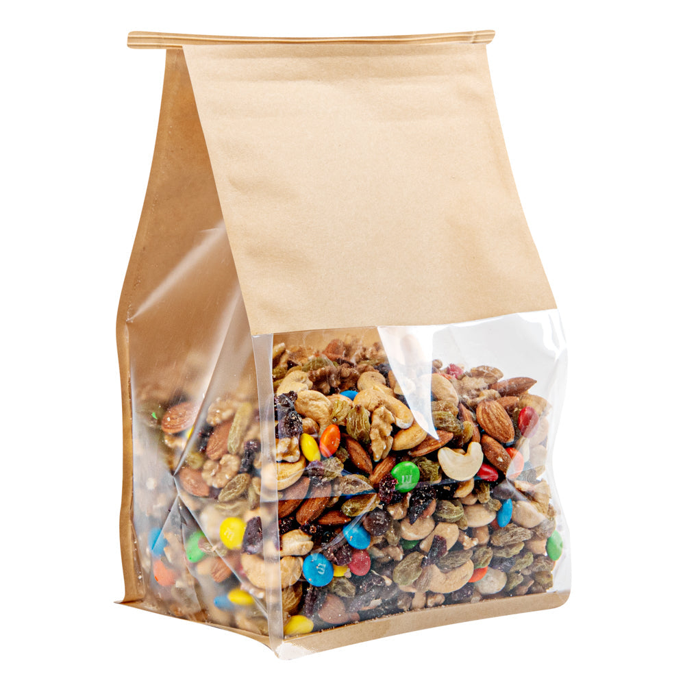 Bag Tek Kraft Cotton Paper Tin Tie Bag - with Clear Window - 6 1/4" x 5" x 10 1/4" - 100 count box