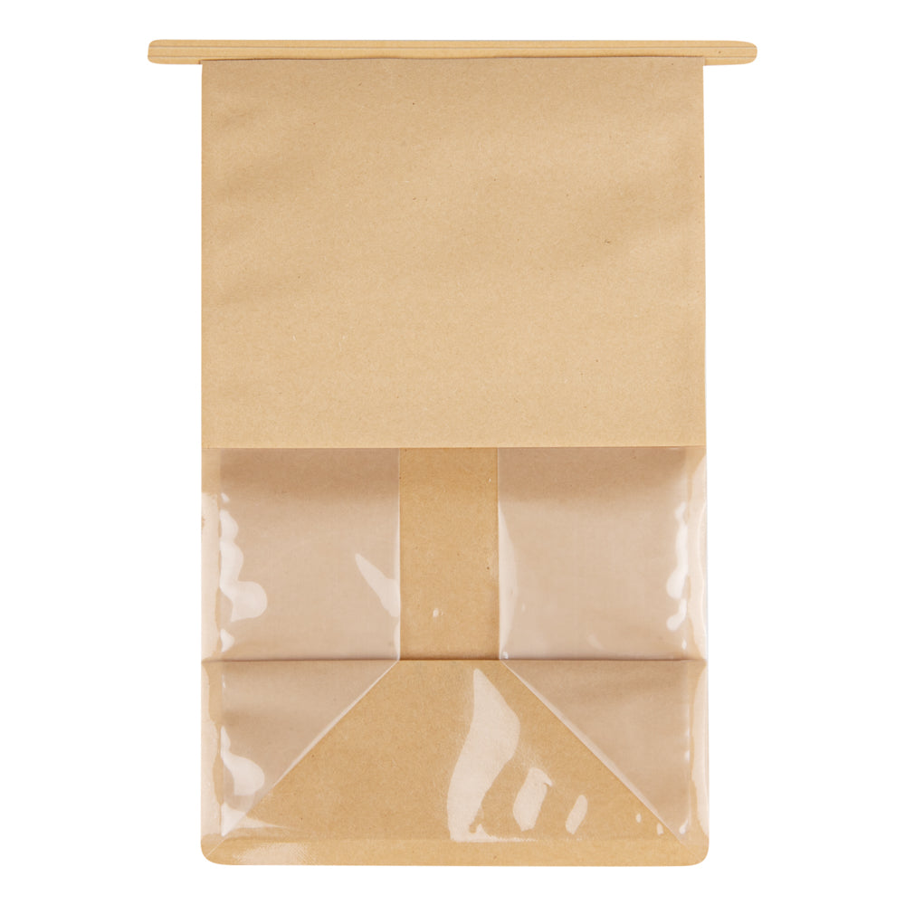Bag Tek Kraft Cotton Paper Tin Tie Bag - with Clear Window - 6 1/4" x 5" x 10 1/4" - 100 count box
