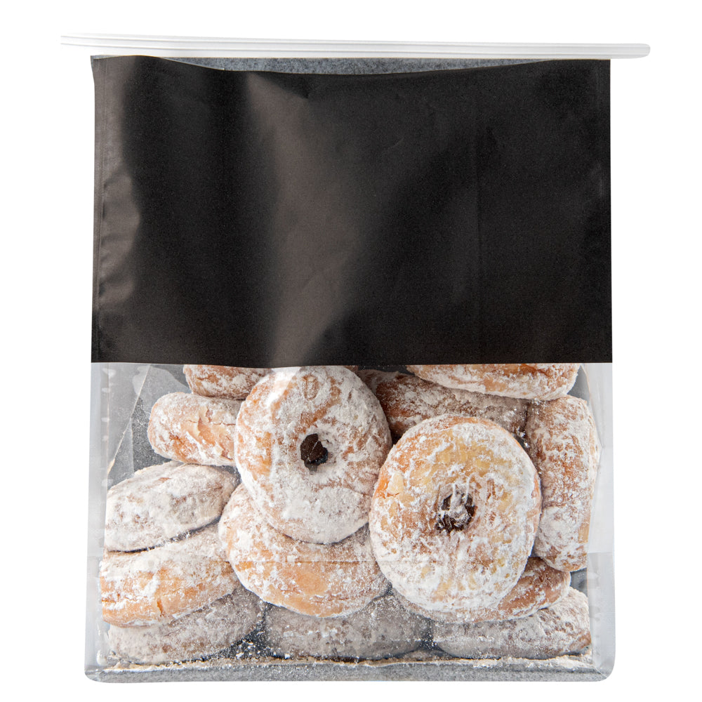 Bag Tek Black Cotton Paper Tin Tie Bag - with Clear Window - 8 3/4" x 4 1/2" x 10 3/4" - 100 count box