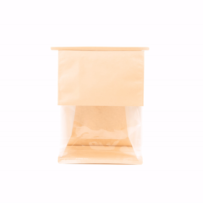 Bag Tek Kraft Cotton Paper Tin Tie Bag - with Clear Window - 8 3/4" x 4 1/2" x 10 3/4" - 100 count box
