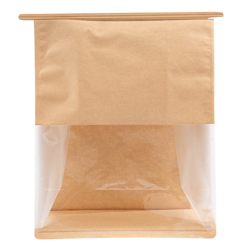 Bag Tek Kraft Cotton Paper Tin Tie Bag - with Clear Window - 8 3/4" x 4 1/2" x 10 3/4" - 100 count box