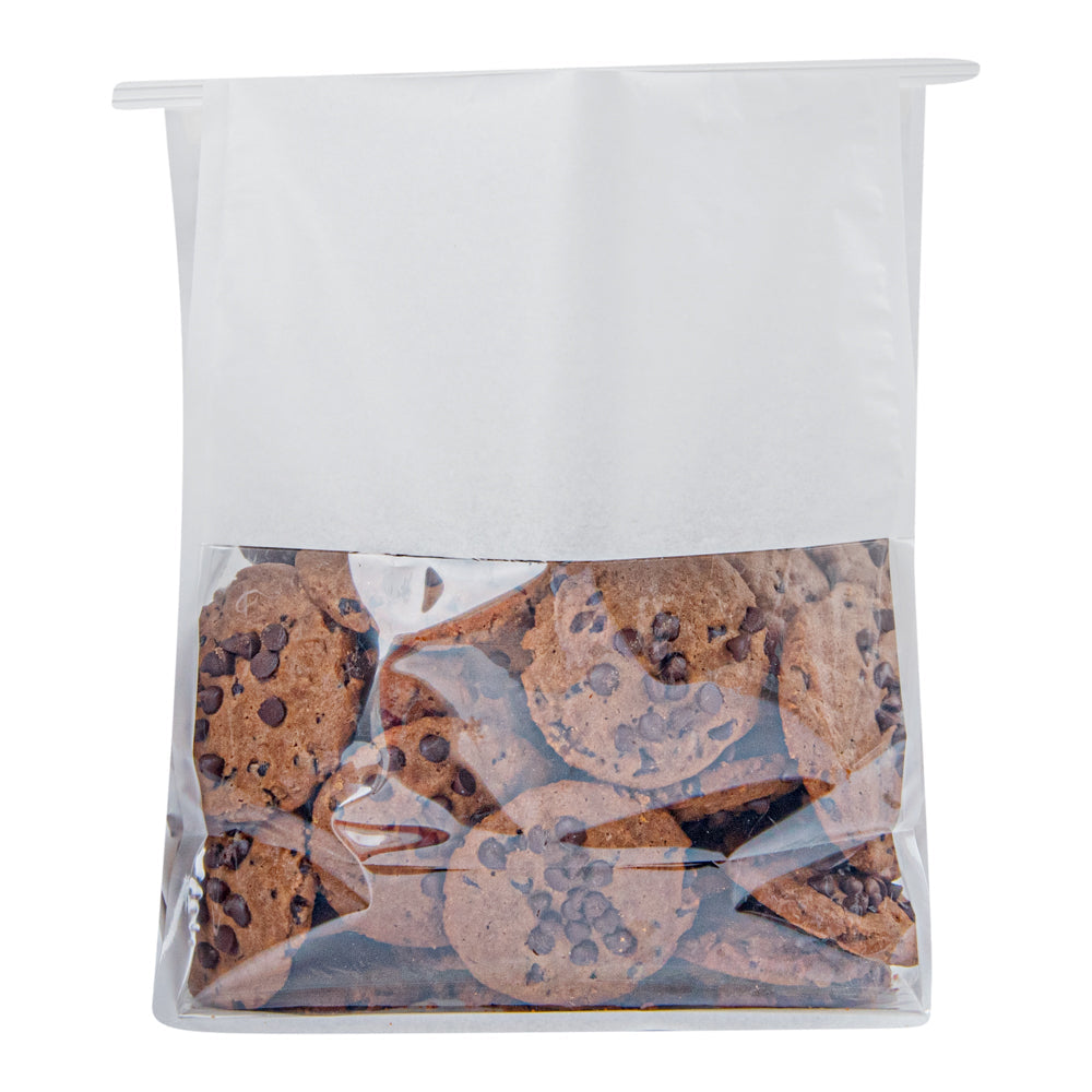 Bag Tek White Cotton Paper Tin Tie Bag - with Clear Window - 8 3/4" x 4 1/2" x 10 3/4" - 100 count box