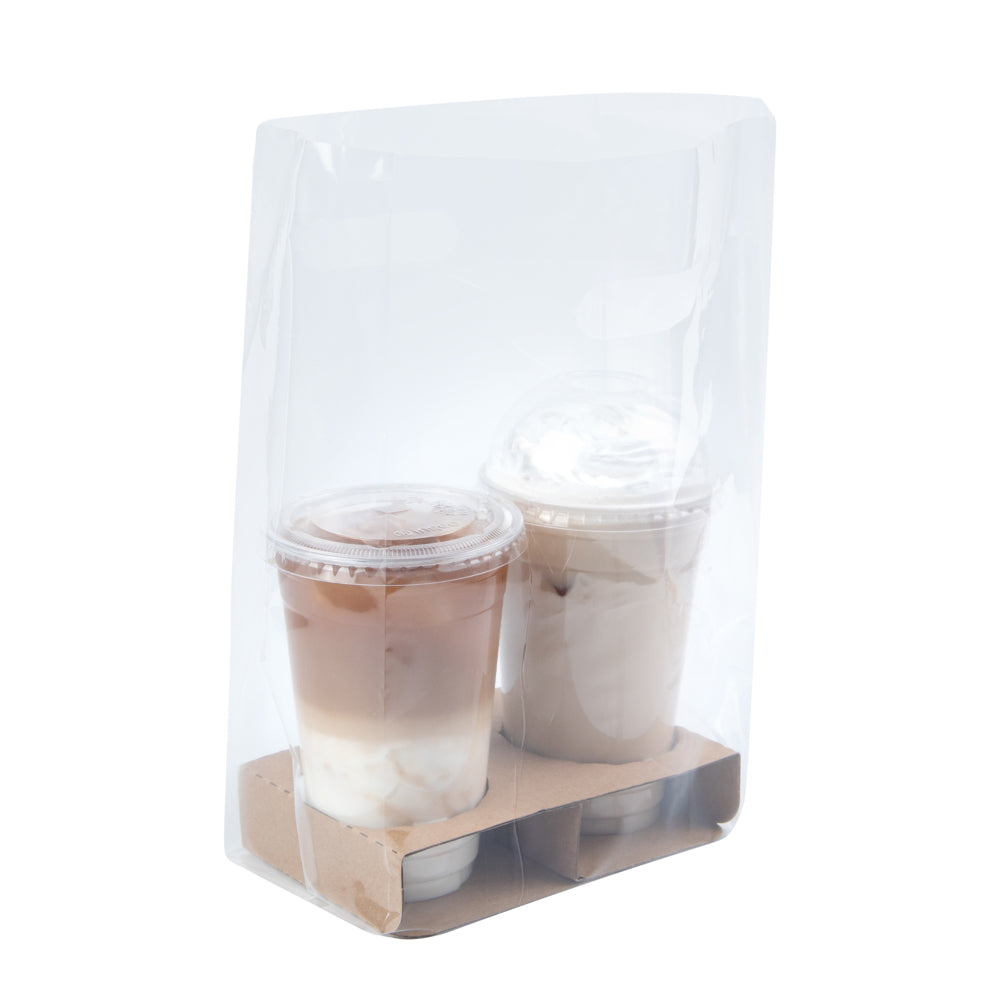 Bag Tek Clear Plastic Take Out Bag - Fits 2-Cup Drink Carrier - 13 3/4" x 7 3/4" x 4 1/4" - 100 count box