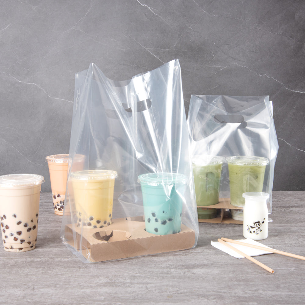 Saving Nature Clear Plastic Take Out Bag - Fits 4-Cup Drink Carrier - 17 3/4" x 9 3/4" x 7" - 100 count box