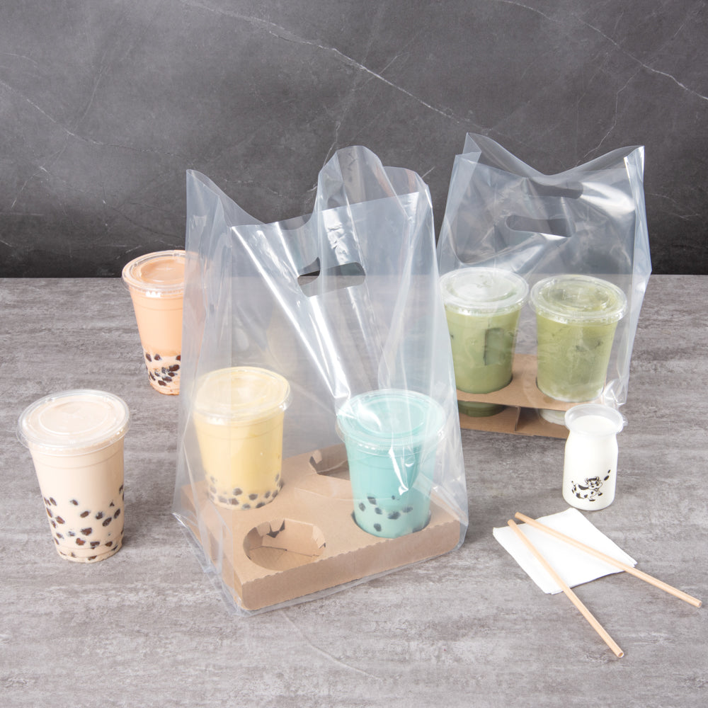 Saving Nature Clear Plastic Take Out Bag - Fits 4-Cup Drink Carrier - 17 3/4" x 9 3/4" x 7" - 100 count box