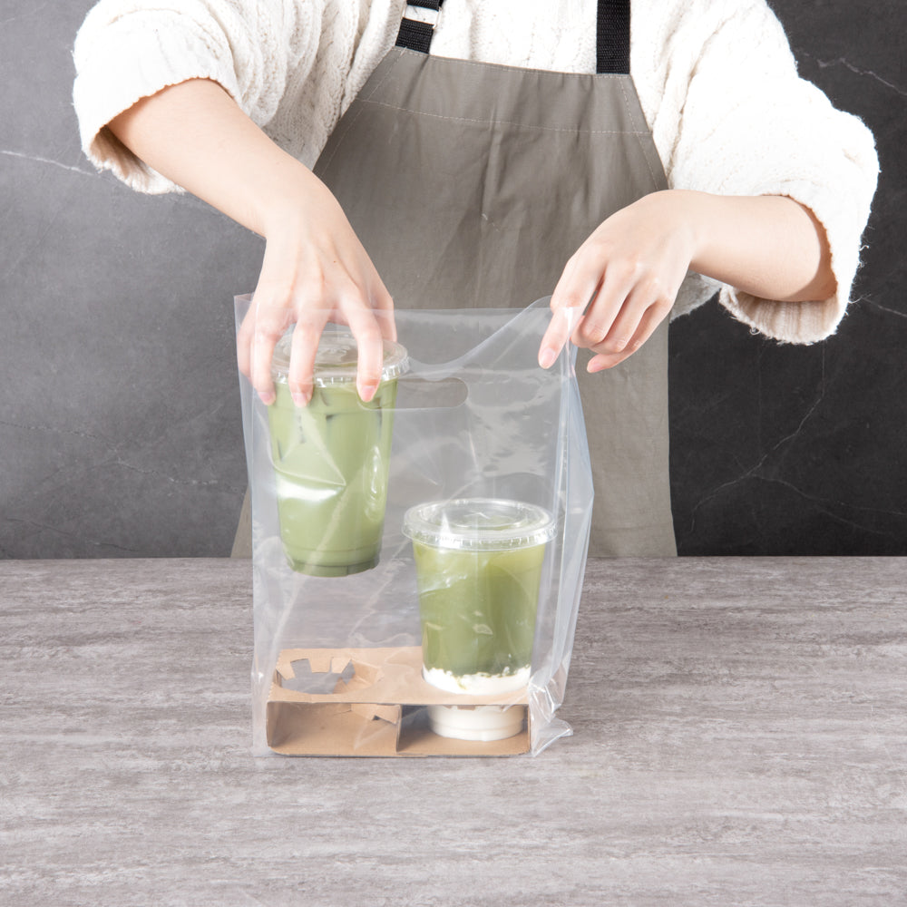 Saving Nature Clear Plastic Take Out Bag - Fits 2-Cup Drink Carrier - 13 3/4" x 7 3/4" x 4 1/4" - 100 count box