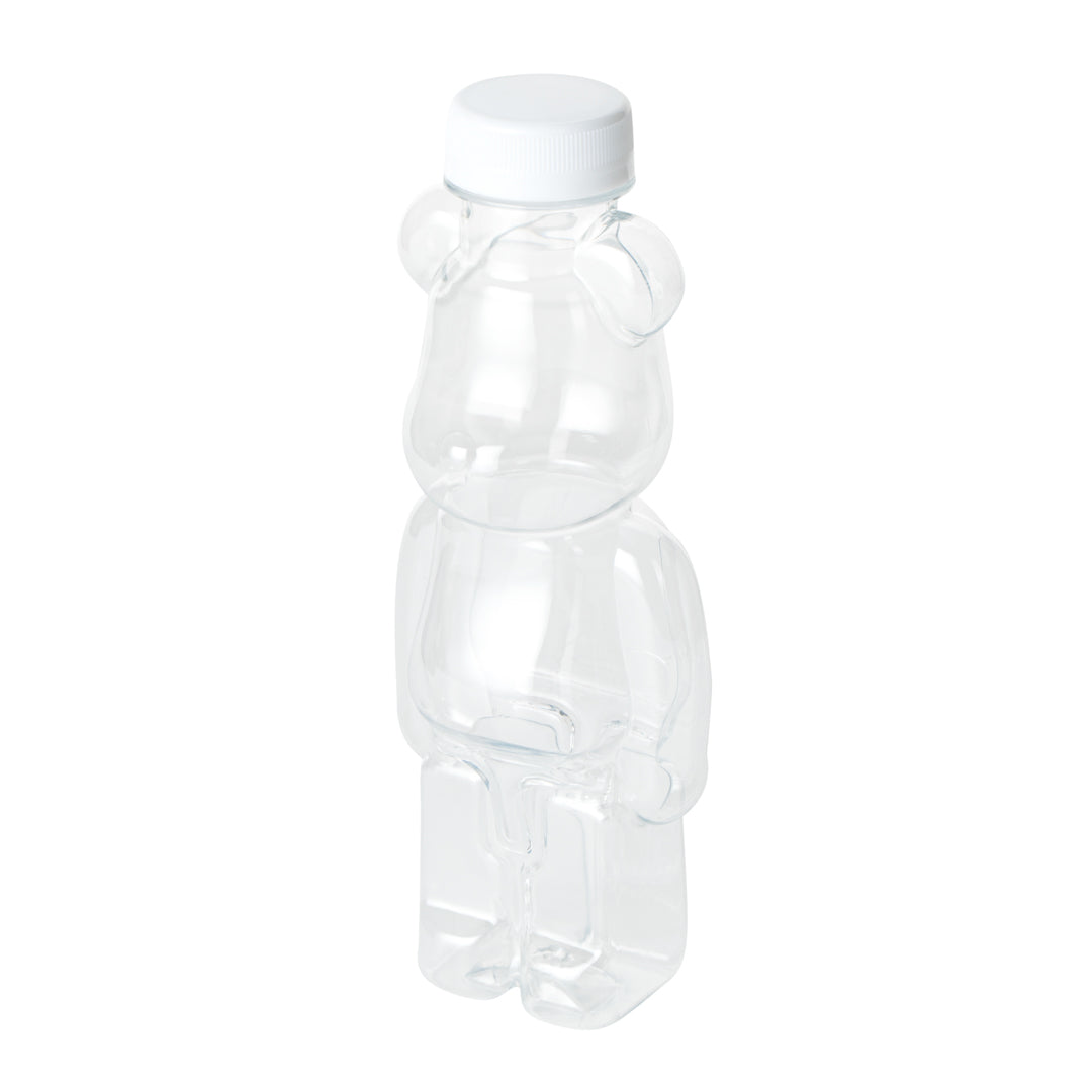 Bottle Tek 12 oz Bear-Shaped Clear Plastic Juice Bottle - with Safety Cap - 3 1/4" x 2 3/4" x 8 1/4" - 100 count box
