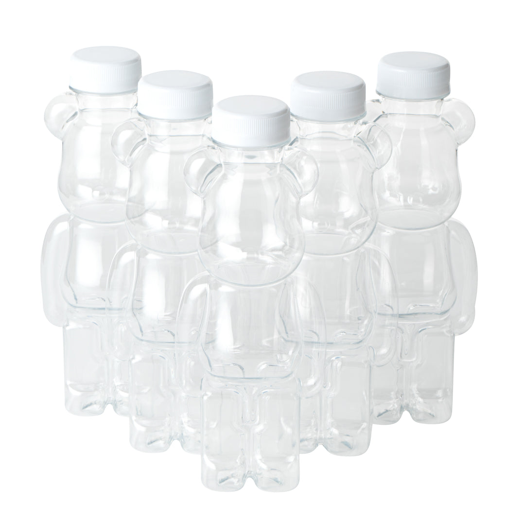 Bottle Tek 12 oz Bear-Shaped Clear Plastic Juice Bottle - with Safety Cap - 3 1/4" x 2 3/4" x 8 1/4" - 100 count box