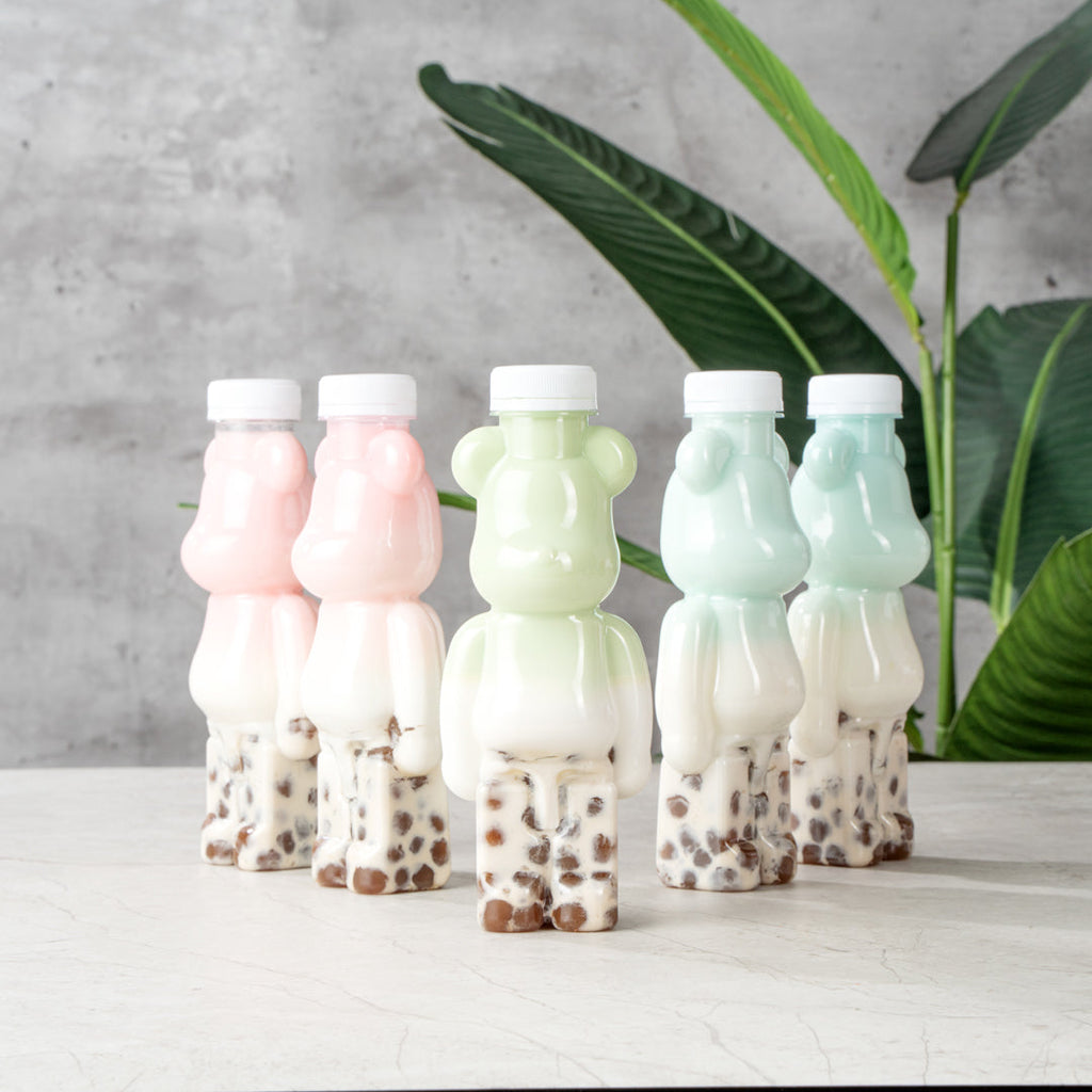 Bottle Tek 12 oz Bear-Shaped Clear Plastic Juice Bottle - with Safety Cap - 3 1/4" x 2 3/4" x 8 1/4" - 100 count box
