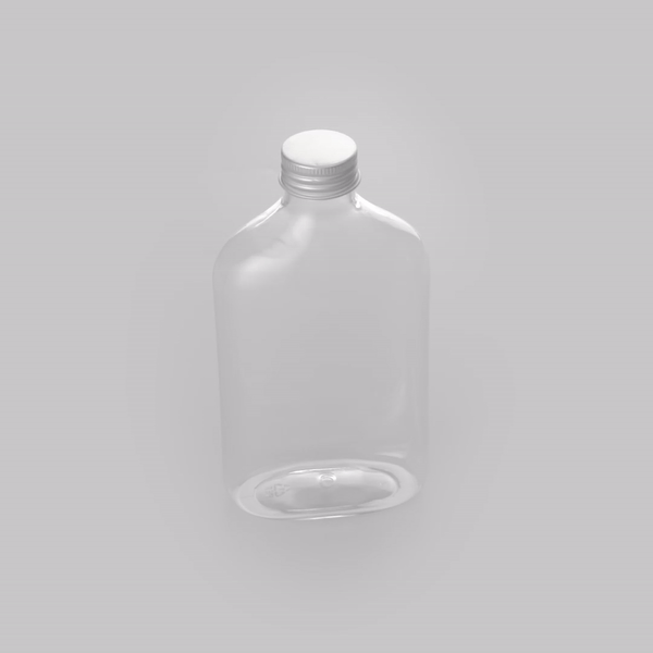 Bottle Tek 10 oz Clear Plastic Flask Container - with Aluminum Lid - 3 1/4" x 1 3/4" x 6 1/4" - 100 count box