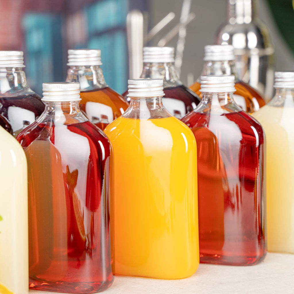 Bottle Tek 10 oz Clear Plastic Flask Container - with Aluminum Lid - 3 1/4" x 1 3/4" x 6 1/4" - 100 count box
