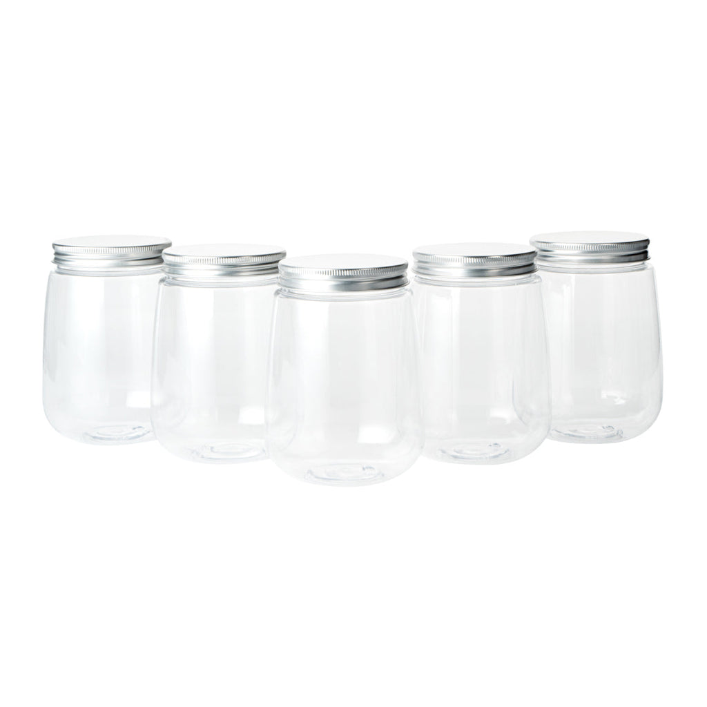 Bottle Tek 17 oz Clear Plastic Candy Jar / Juice Bottle - with Aluminum Lid - 3 1/4" x 3 1/4" x 4 1/2" - 100 count box