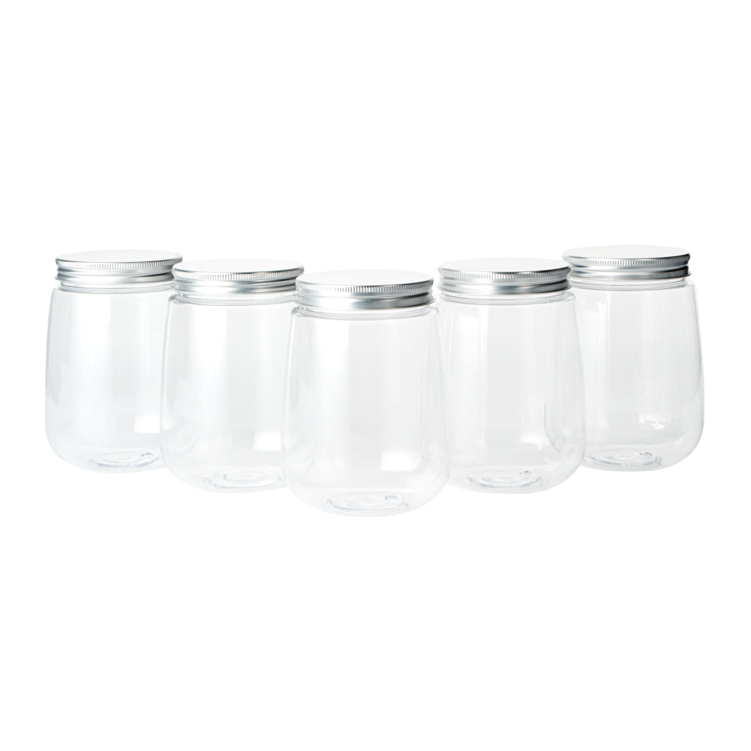 Bottle Tek 17 oz Clear Plastic Candy Jar / Juice Bottle - with Aluminum Lid - 3 1/4" x 3 1/4" x 4 1/2" - 100 count box