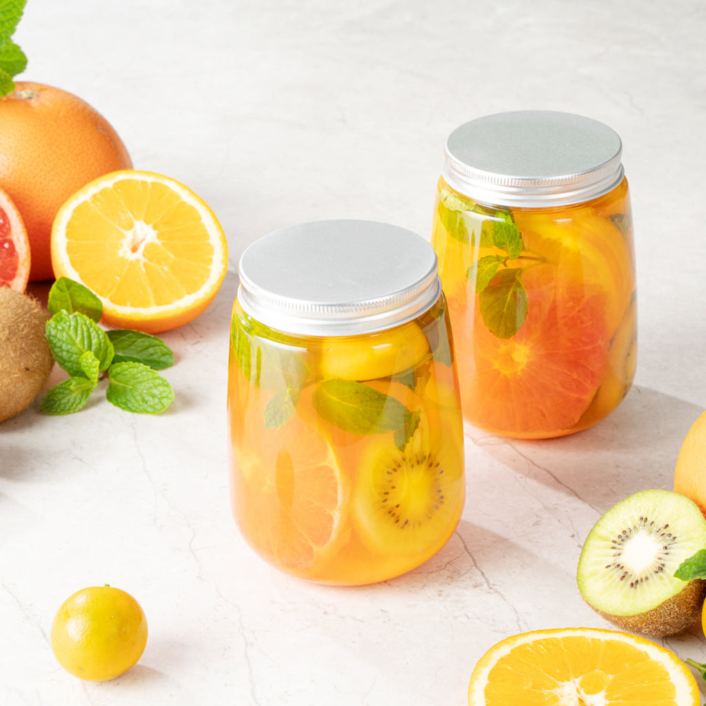 Bottle Tek 17 oz Clear Plastic Candy Jar / Juice Bottle - with Aluminum Lid - 3 1/4" x 3 1/4" x 4 1/2" - 100 count box