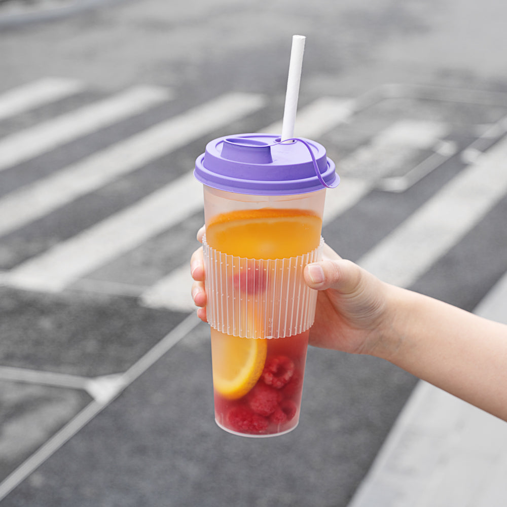 Bev Tek Clear Plastic Ripple Hot / Cold Cup Sleeve - Fits 12, 16 and 24 oz - 50 count box