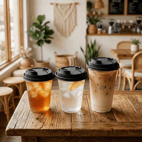 Bev Tek Black Plastic 2-in-1 Straw or Sippy Cup Lid - with Two Plugs, Fits 12, 16 and 24 oz - 25 count box
