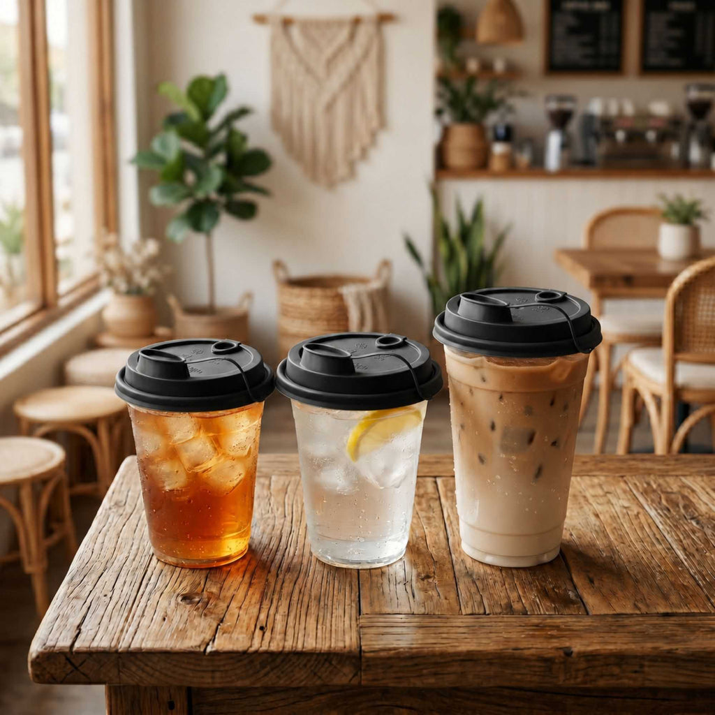 Bev Tek Black Plastic 2-in-1 Straw or Sippy Cup Lid - with Two Plugs, Fits 12, 16 and 24 oz - 25 count box