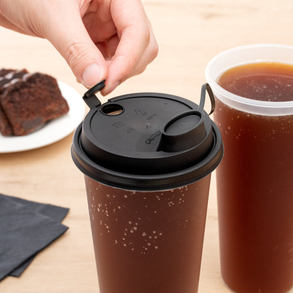 Bev Tek Black Plastic 2-in-1 Straw or Sippy Cup Lid - with Two Plugs, Fits 12, 16 and 24 oz - 25 count box