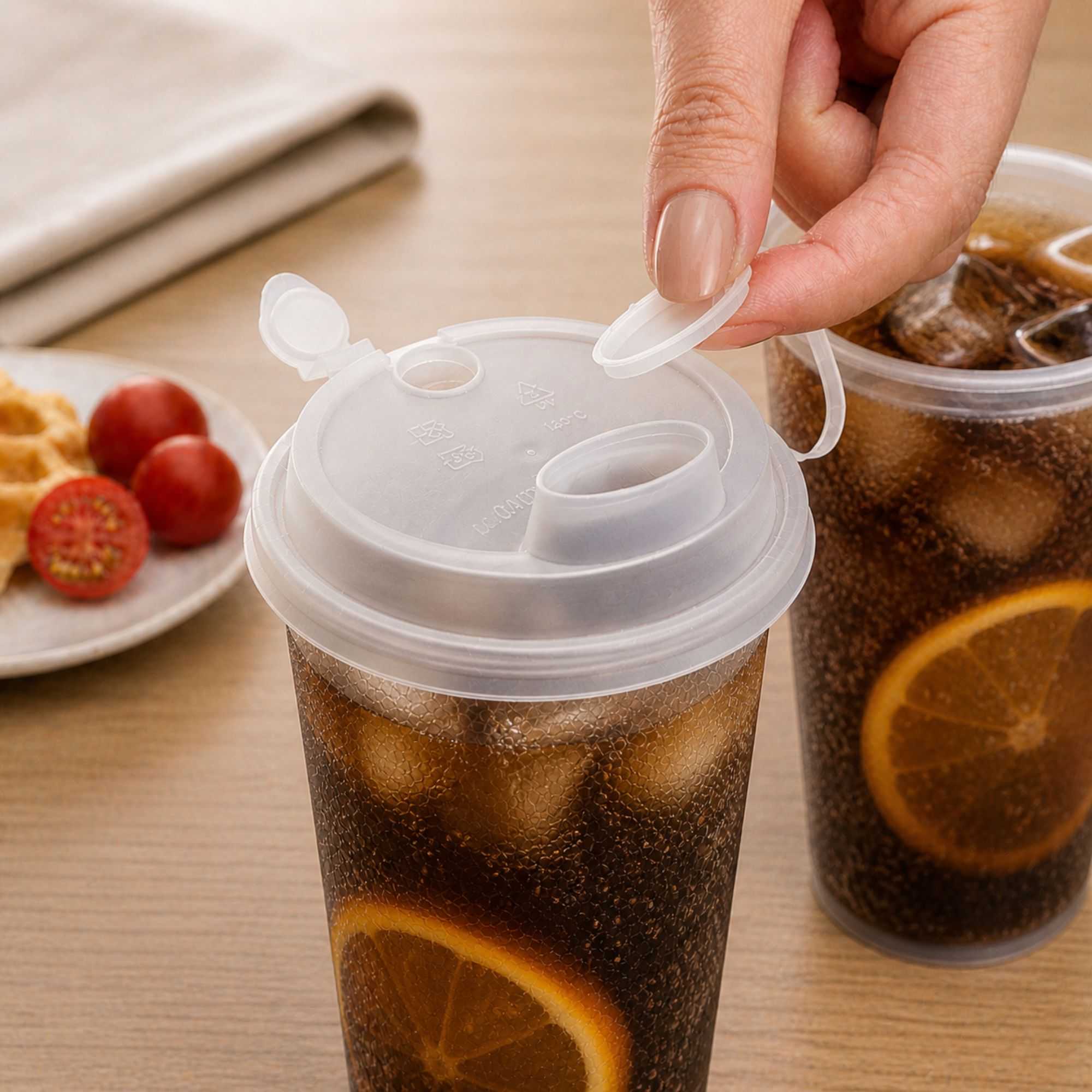 Bev Tek Clear Plastic 2-in-1 Straw or Sippy Cup Lid - with Two Plugs, Fits 12, 16 and 24 oz - 500 count box