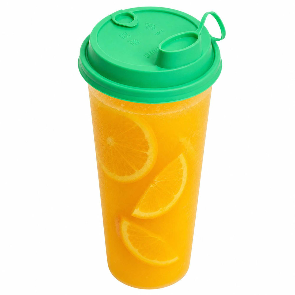 Bev Tek Green Plastic 2-in-1 Straw or Sippy Cup Lid - with Two Plugs, Fits 12, 16 and 24 oz - 500 count box
