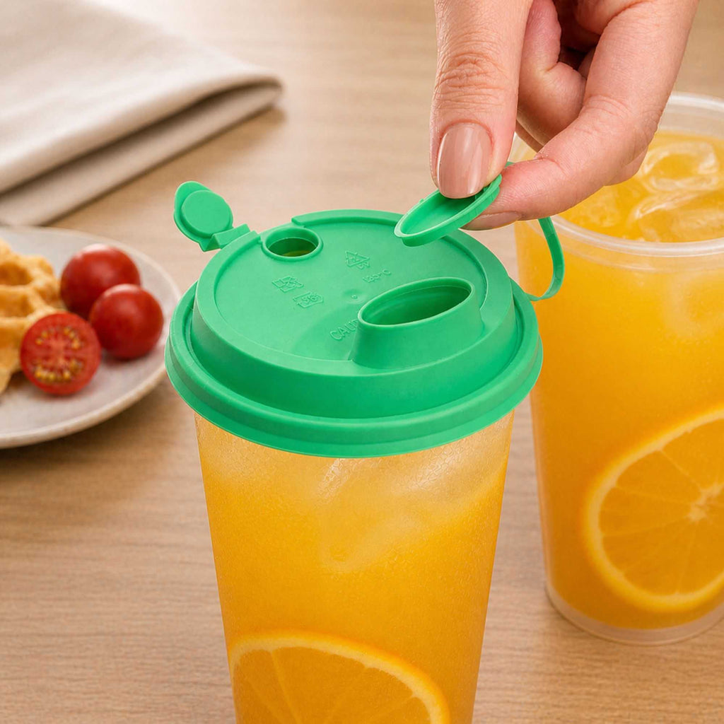 Bev Tek Green Plastic 2-in-1 Straw or Sippy Cup Lid - with Two Plugs, Fits 12, 16 and 24 oz - 500 count box