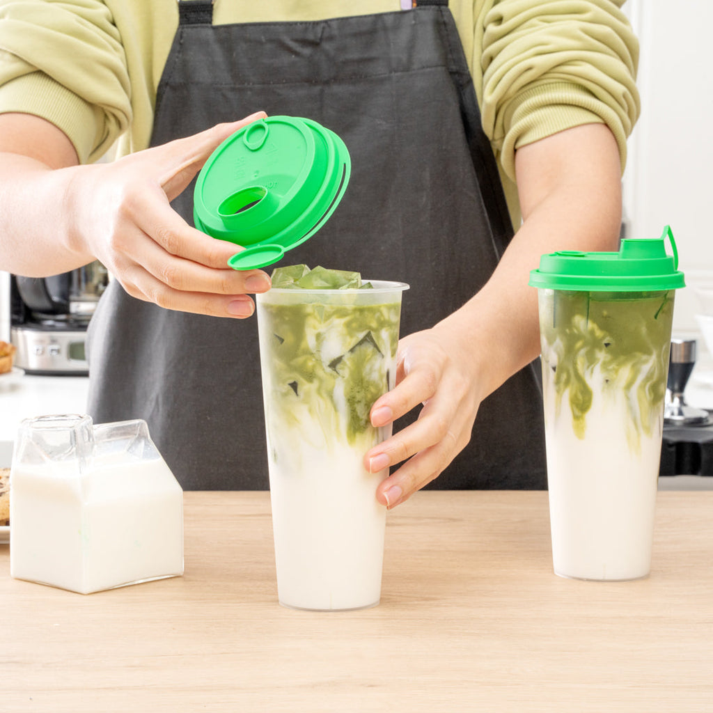 Bev Tek Green Plastic 2-in-1 Straw or Sippy Cup Lid - with Two Plugs, Fits 12, 16 and 24 oz - 500 count box