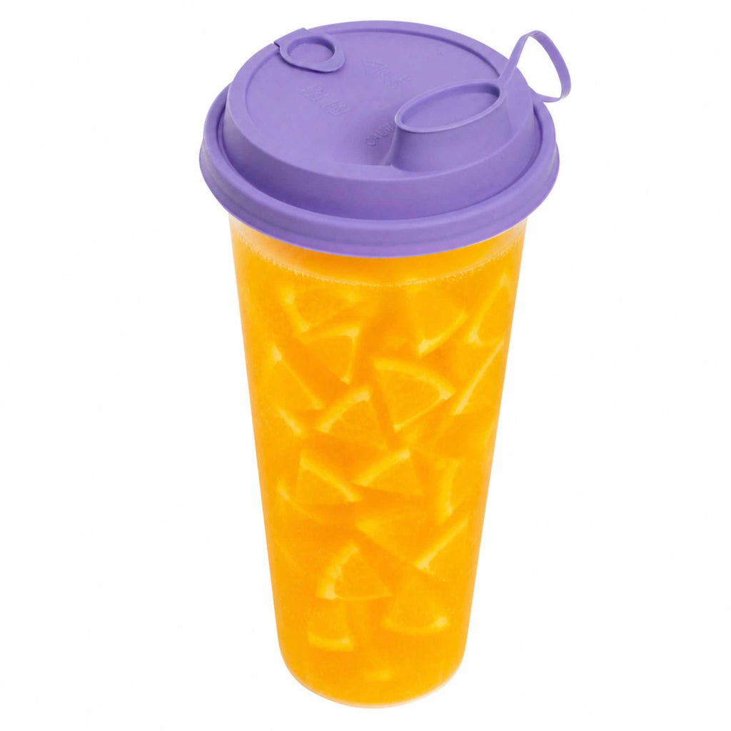 Bev Tek Purple Plastic 2-in-1 Straw or Sippy Cup Lid - with Two Plugs, Fits 12, 16 and 24 oz - 500 count box