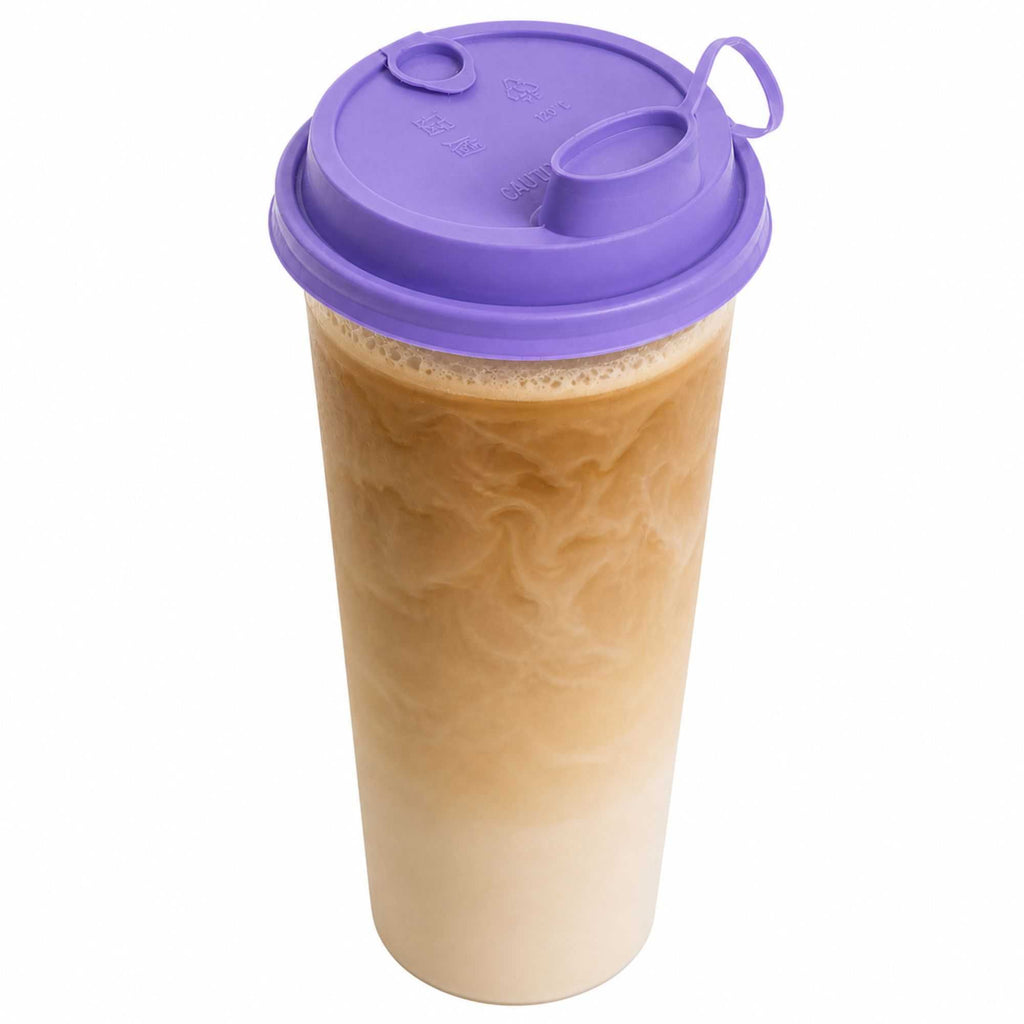 Bev Tek Purple Plastic 2-in-1 Straw or Sippy Cup Lid - with Two Plugs, Fits 12, 16 and 24 oz - 25 count box