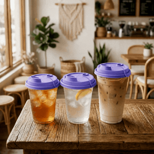 Bev Tek Purple Plastic 2-in-1 Straw or Sippy Cup Lid - with Two Plugs, Fits 12, 16 and 24 oz - 25 count box