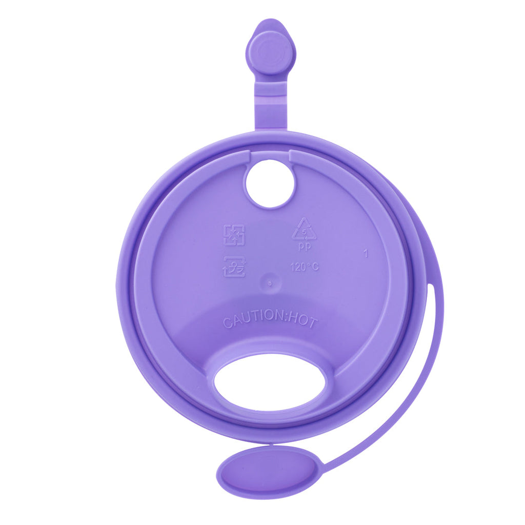 Bev Tek Purple Plastic 2-in-1 Straw or Sippy Cup Lid - with Two Plugs, Fits 12, 16 and 24 oz - 25 count box