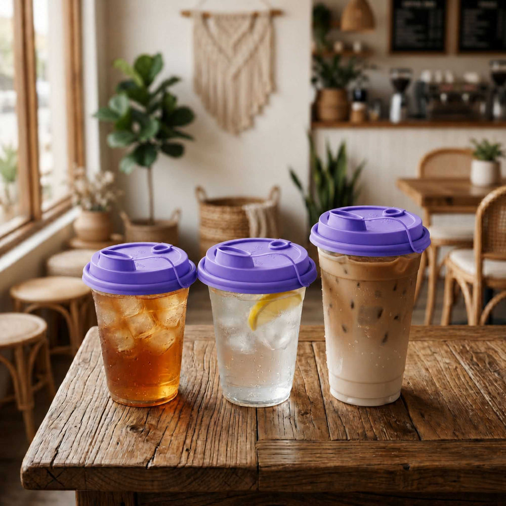 Bev Tek Purple Plastic 2-in-1 Straw or Sippy Cup Lid - with Two Plugs, Fits 12, 16 and 24 oz - 25 count box