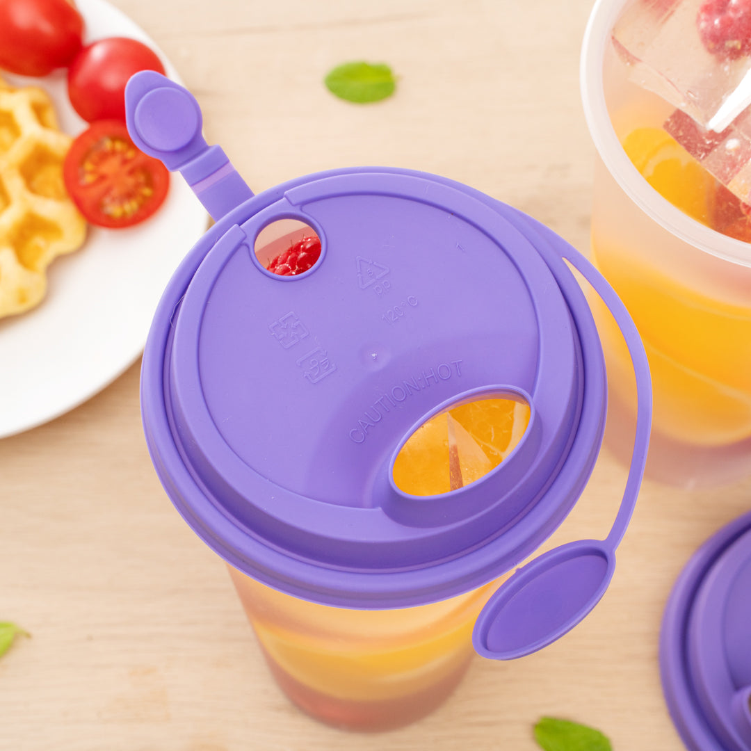 Bev Tek Purple Plastic 2-in-1 Straw or Sippy Cup Lid - with Two Plugs, Fits 12, 16 and 24 oz - 25 count box