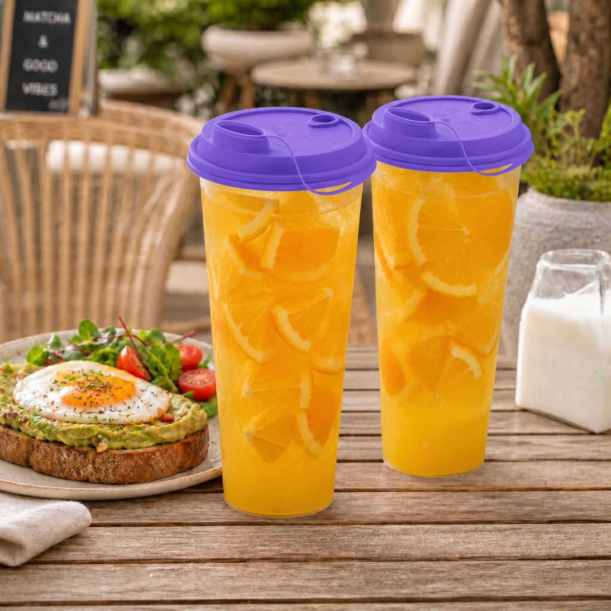 Bev Tek Purple Plastic 2-in-1 Straw or Sippy Cup Lid - with Two Plugs, Fits 12, 16 and 24 oz - 500 count box