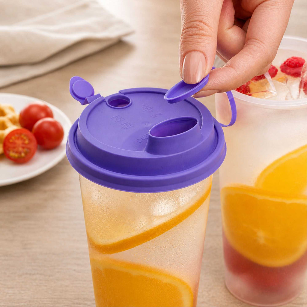 Bev Tek Purple Plastic 2-in-1 Straw or Sippy Cup Lid - with Two Plugs, Fits 12, 16 and 24 oz - 500 count box