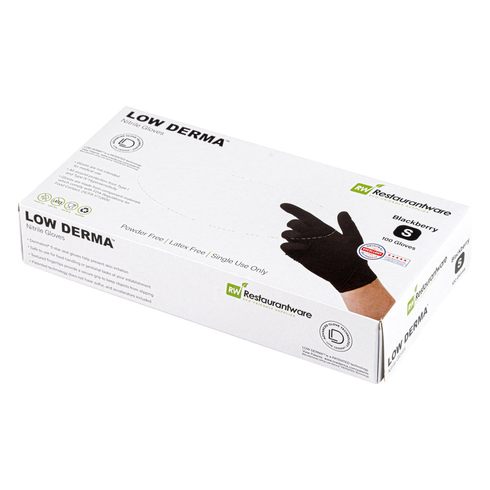 Low Derma Blackberry Small Nitrile Gloves - Hypoallergenic, Non-Sterile, Powder-Free - 1000 count box