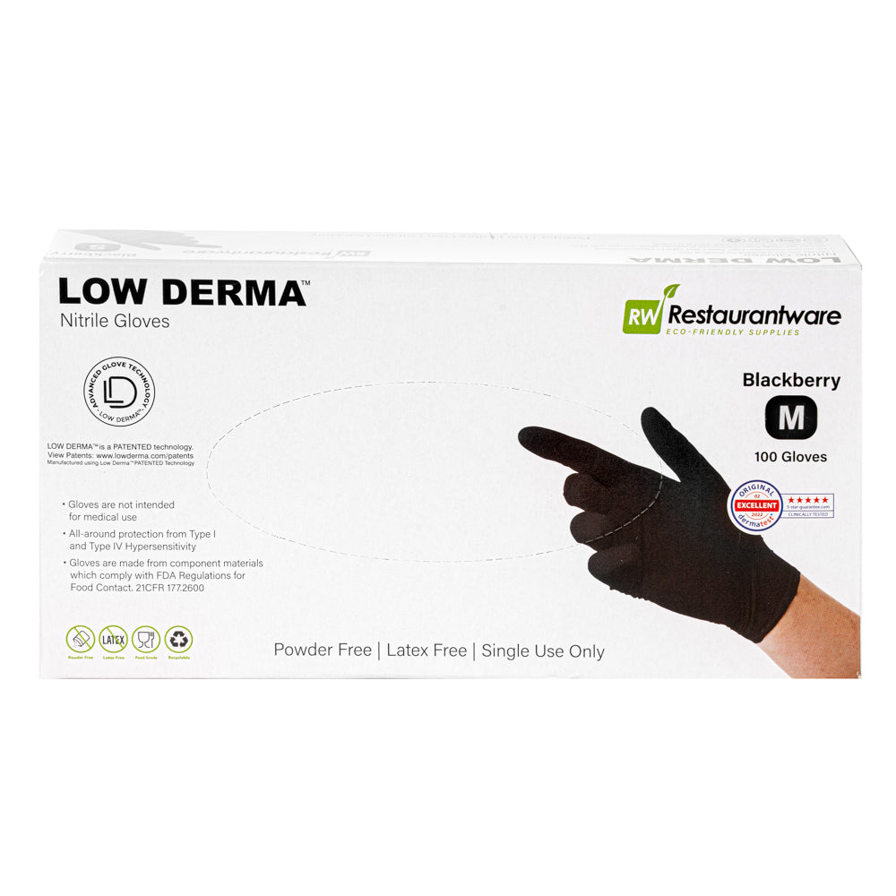 Low Derma Blackberry Medium Nitrile Gloves - Hypoallergenic, Non-Sterile, Powder-Free - 1000 count box